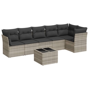 Set canapele de grădină cu perne, 7piese gri deschis poliratan - Img 2