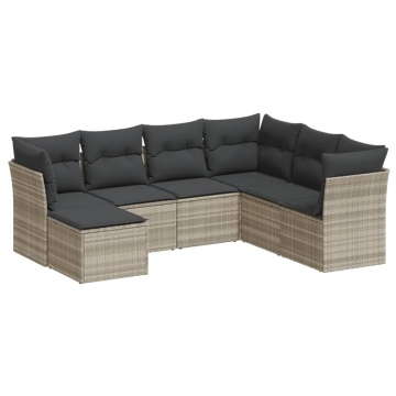 Set canapele de grădină cu perne, 7piese gri deschis poliratan - Img 2