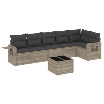 Set canapele de grădină cu perne, 7piese gri deschis poliratan - Img 2