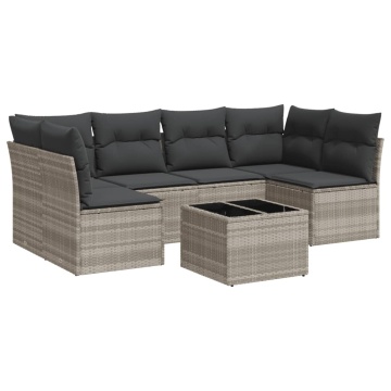 Set canapele de grădină cu perne, 7piese gri deschis poliratan - Img 2