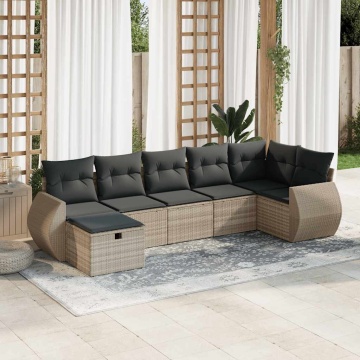 Set canapele de grădină cu perne, 7piese gri deschis poliratan - Img 1