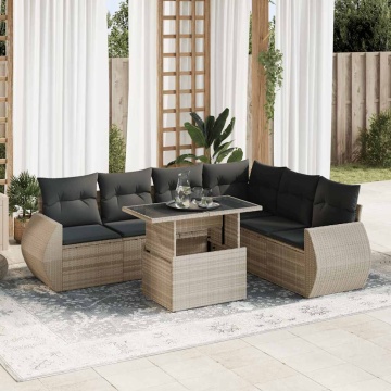 Set canapele de grădină cu perne, 7piese gri deschis poliratan - Img 1