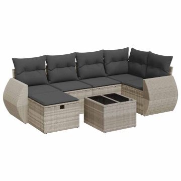Set canapele de grădină cu perne, 7piese gri deschis poliratan - Img 2