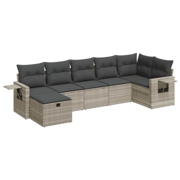 Set canapele de grădină cu perne, 7piese gri deschis poliratan - Img 2