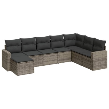 Set canapele de grădină cu perne, 8 piese, gri, poliratan - Img 2