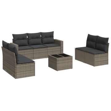 Set canapele de grădină cu perne, 8 piese, gri, poliratan - Img 2