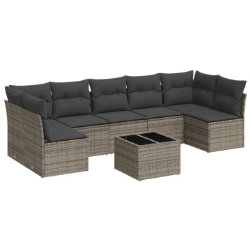 Set canapele de grădină cu perne, 8 piese, gri, poliratan - Img 2