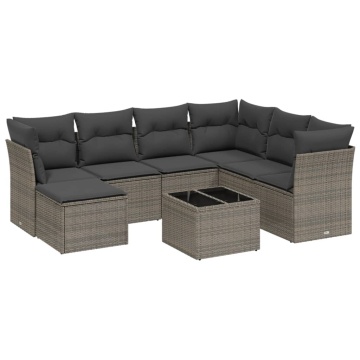 Set canapele de grădină cu perne, 8 piese, gri, poliratan - Img 2