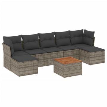 Set canapele de grădină cu perne, 8 piese, gri, poliratan - Img 2