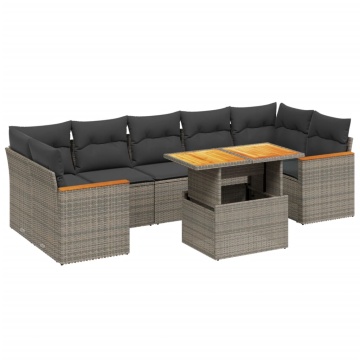 Set canapele de grădină cu perne, 8 piese, gri, poliratan - Img 2