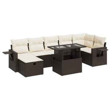 Set canapele de grădină cu perne, 8 piese, maro, poliratan - Img 2