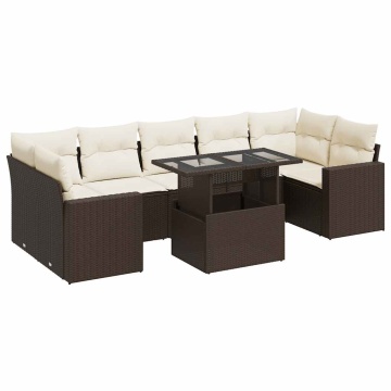 Set canapele de grădină cu perne, 8 piese, maro, poliratan - Img 2