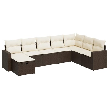 Set canapele de grădină cu perne, 8 piese, maro, poliratan - Img 2