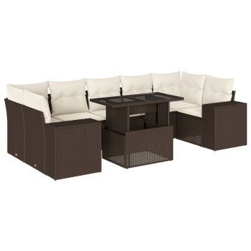 Set canapele de grădină cu perne, 8 piese, maro, poliratan - Img 2