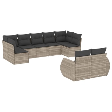 Set canapele de grădină cu perne, 9 piese gri deschis poliratan - Img 2
