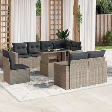 Set canapele de grădină cu perne, 9 piese gri deschis poliratan - Img 1
