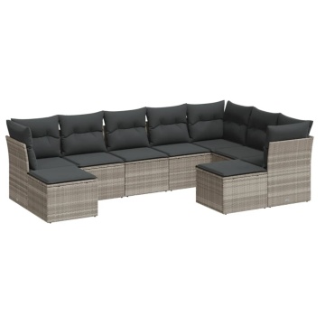 Set canapele de grădină cu perne, 9 piese gri deschis poliratan - Img 2