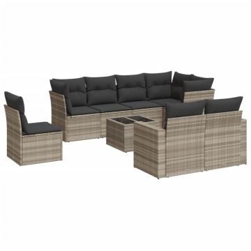 Set canapele de grădină cu perne, 9 piese gri deschis poliratan - Img 2