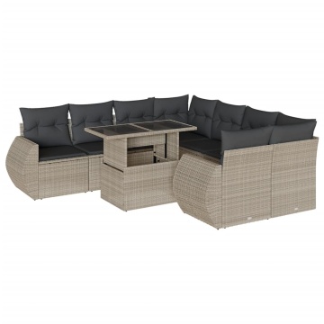Set canapele de grădină cu perne, 9 piese gri deschis poliratan - Img 2