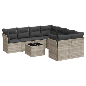 Set canapele de grădină cu perne, 9 piese gri deschis poliratan - Img 2