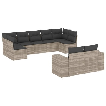 Set canapele de grădină cu perne, 9 piese gri deschis poliratan - Img 2