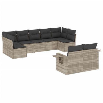 Set canapele de grădină cu perne, 9 piese gri deschis poliratan - Img 2