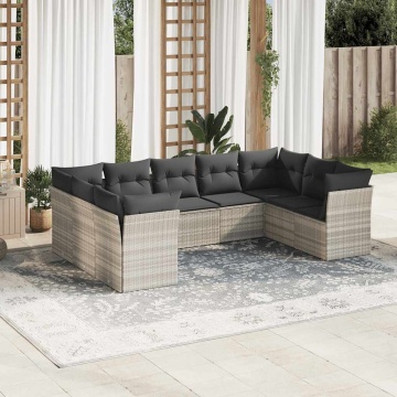 Set canapele de grădină cu perne, 9 piese gri deschis poliratan - Img 1
