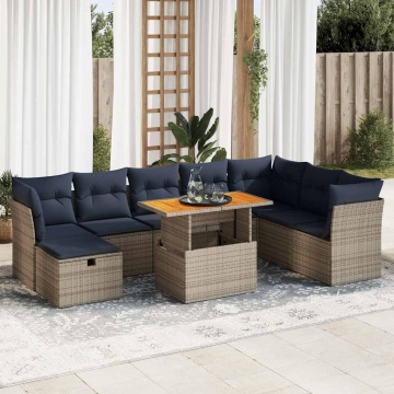 Set canapele de grădină cu perne, 9 piese, maro, poliratan - Img 1
