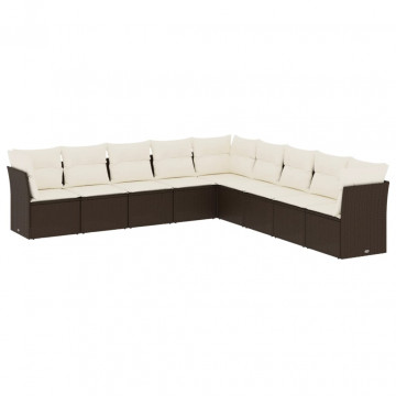 Set canapele de grădină cu perne, 9 piese, maro, poliratan - Img 2