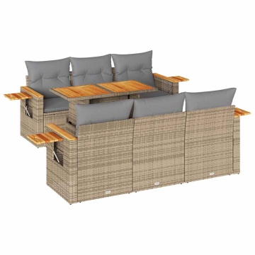 Set canapele grădină cu perne 7 piese bej poliratan/lemn acacia - Img 2