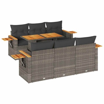 Set canapele grădină cu perne 7 piese gri poliratan/lemn acacia - Img 2