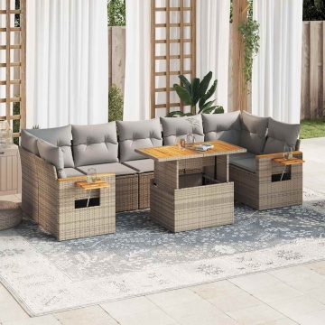 Set canapele grădină cu perne 8 piese bej poliratan/lemn acacia - Img 1