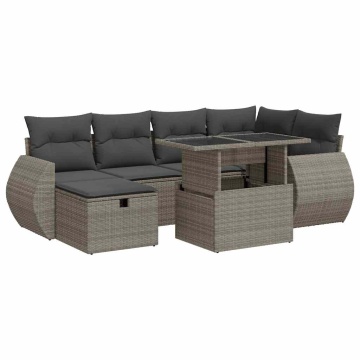 Set canapele grădină cu perne 8 piese gri poliratan/lemn acacia - Img 2