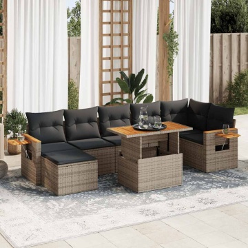 Set canapele grădină cu perne 8 piese gri poliratan/lemn acacia - Img 1