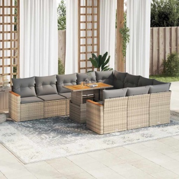 Set canapele grădină perne 11 piese bej, poliratan/lemn acacia - Img 1