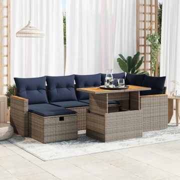 Set canapele grădină perne 7 piese negru, poliratan/lemn acacia - Img 1