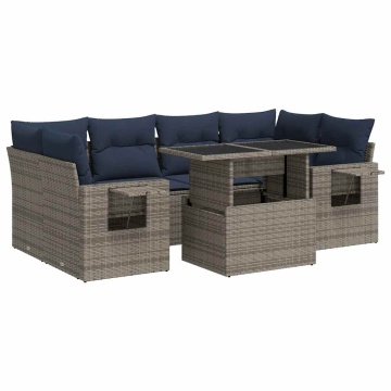 Set canapele grădină perne 7 piese negru, poliratan/lemn acacia - Img 2