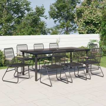 Set cu masă pentru grădină, 9 piese, negru, ratan PVC - Img 1