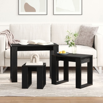 Set de 3 mese stivuibile, stejar negru, lemn prelucrat - Img 4