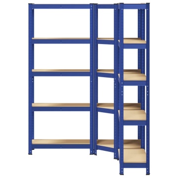 Set de 3 rafturi cu 5 straturi oțel albastru și lemn prelucrat - Img 4