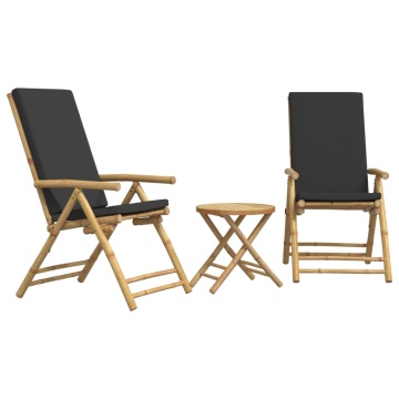 Set de bistro pliabil, 3 piese, cu perne gri închis, bambus - Img 2