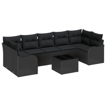 Set De Canapea De Grădină 8 Piese Cu Pernițe Negru Poli Ratan, Set De Canapea De Grădină 2 Locuri Cu Pernițe Negru Poli Ratan - Img 2