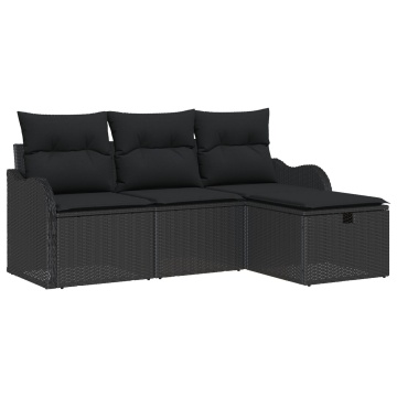 Set de Canapea de Grădină cu 4 Piese și Perne Negru Ratan Poli, Canapea de Grădină cu 2 Locuri cu Spațiu de Stocare & Perne Negru Ratan Poli - Img 2