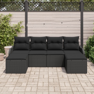 Set de Canapea de Grădină cu Perne Negru Ratan Polimer, Canapea de Grădină cu 2 Locuri și Perne Negru Ratan Polimer - Img 3