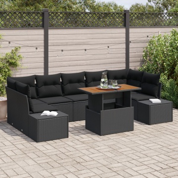 Set de Canapea pentru Grădină Set de 8 Negru și lemn natural - Img 1