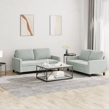 Set de canapele cu perne, 2 piese, gri deschis, catifea - Img 1