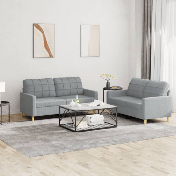 Set de canapele cu perne, 2 piese, gri deschis, textil - Img 1