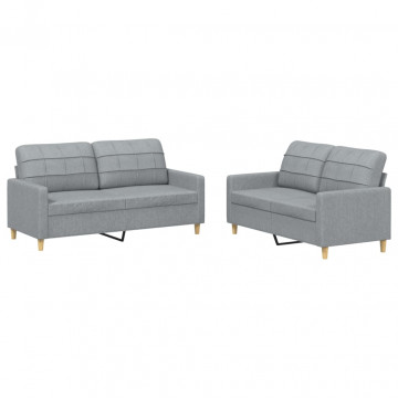 Set de canapele cu perne, 2 piese, gri deschis, textil - Img 2