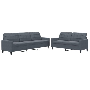 Set de canapele cu perne, 2 piese, gri închis, catifea - Img 2
