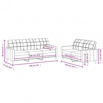 Set de canapele cu perne, 2 piese, gri închis, textil - Img 5